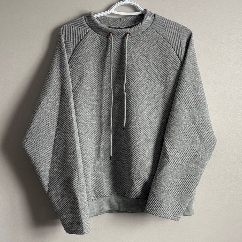 SHEIN Heather Gray Geometric Cowl Neck Sweater